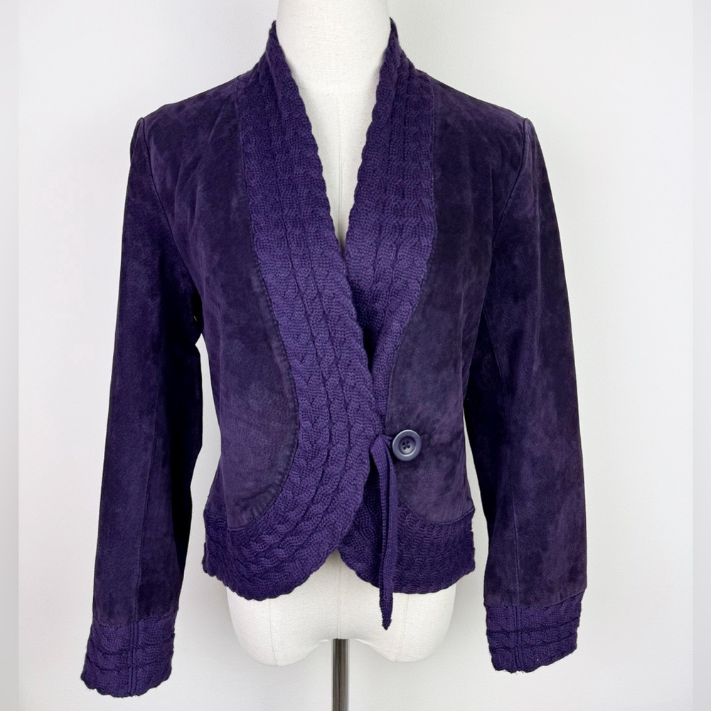 Coldwater Creek Purple Suede and Cable Knit Jacket
